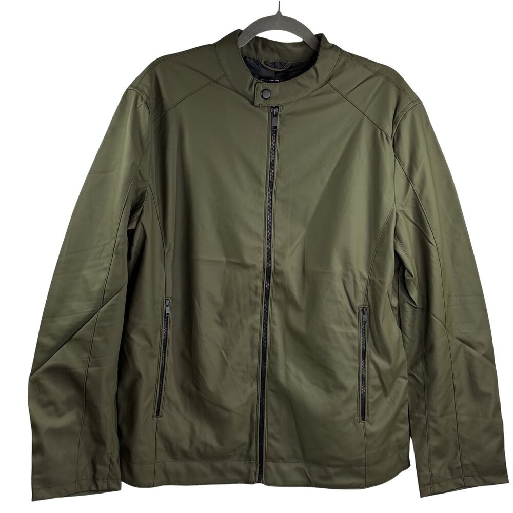 For The Republic of Men Faux Leather Windbreaker Jacket Olive Size M NWT $88